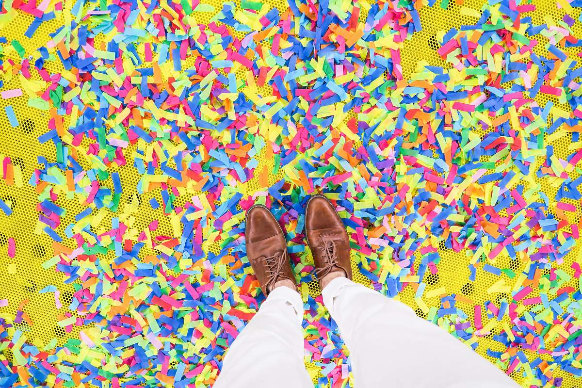confetti person standing on confetti los angeles
